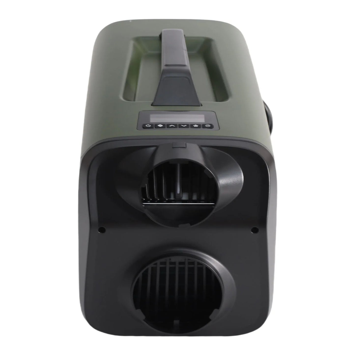 Green and black electronic device on a white background