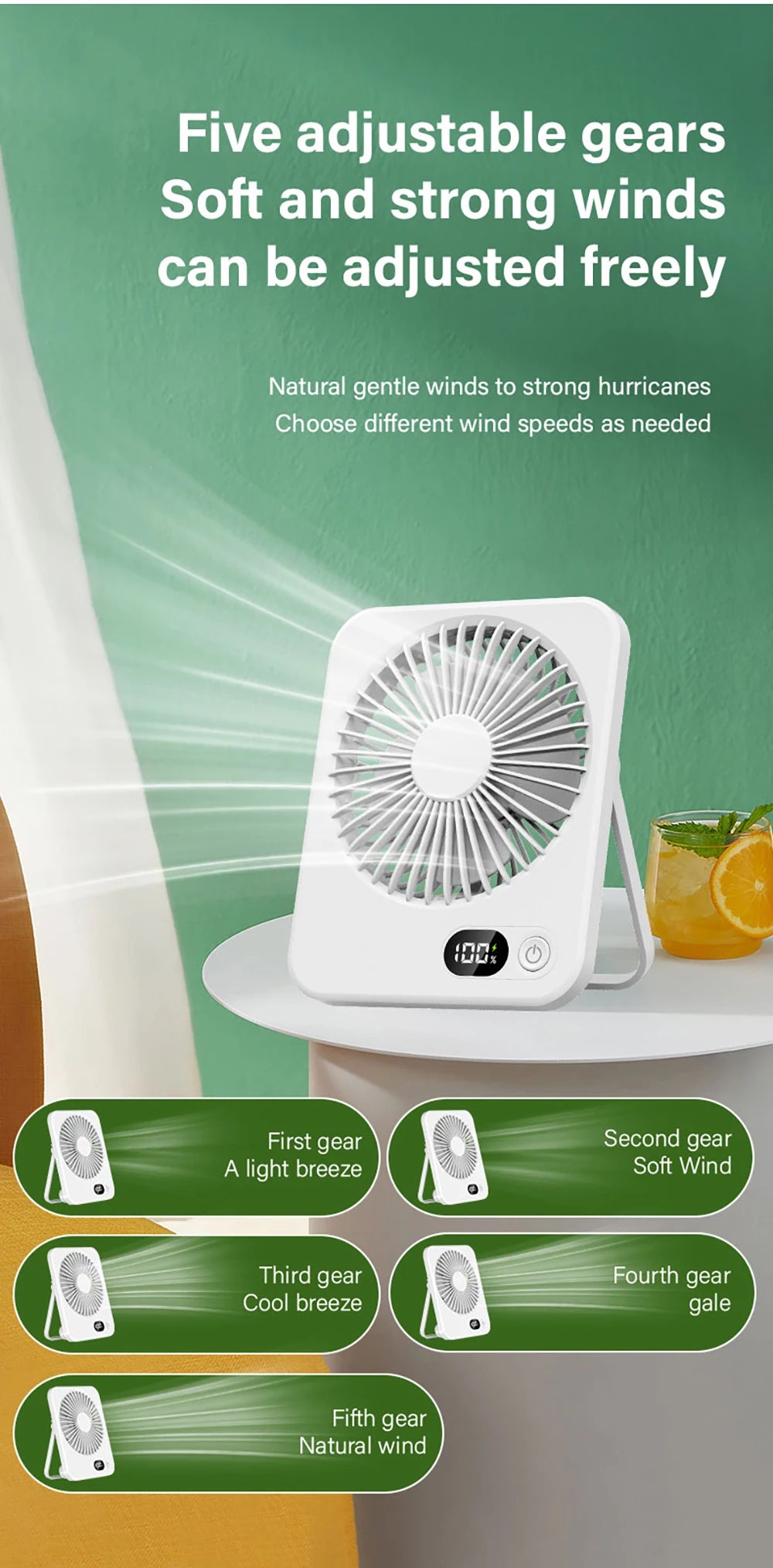 Portable Mini USB desk fan with 5 speeds