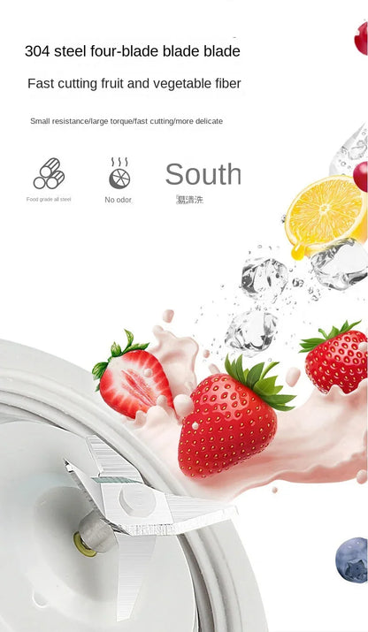 Knife blade with strawberry and lemon graphics on a white background