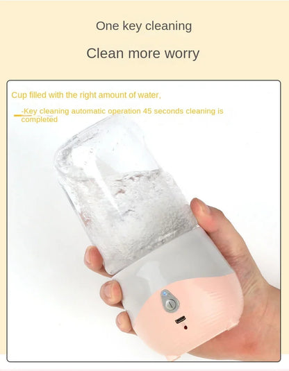 Hand holding a small cleaning device with text about key cleaning.